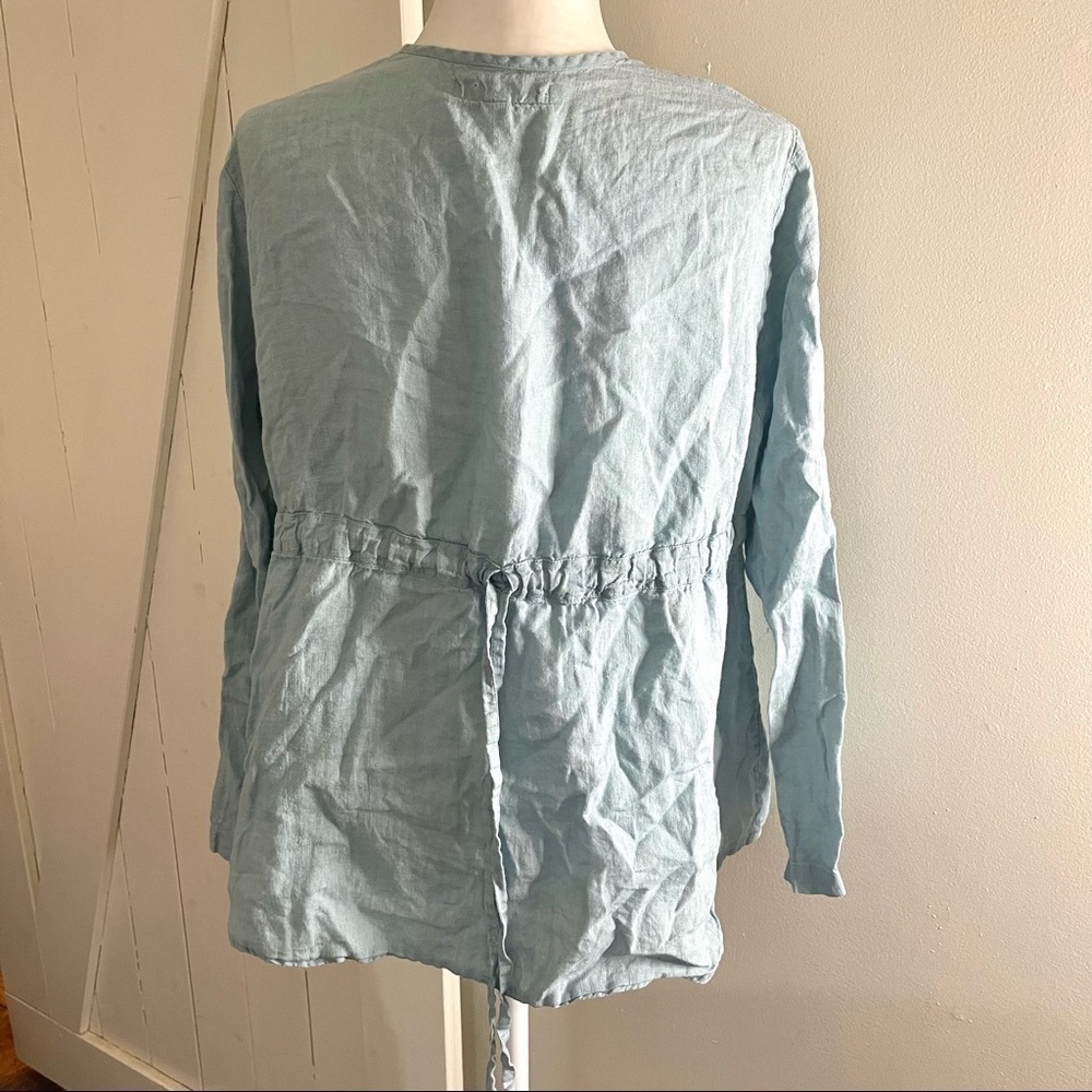 Flax Blue Drawstring Button Down Linen Blouse - image 2